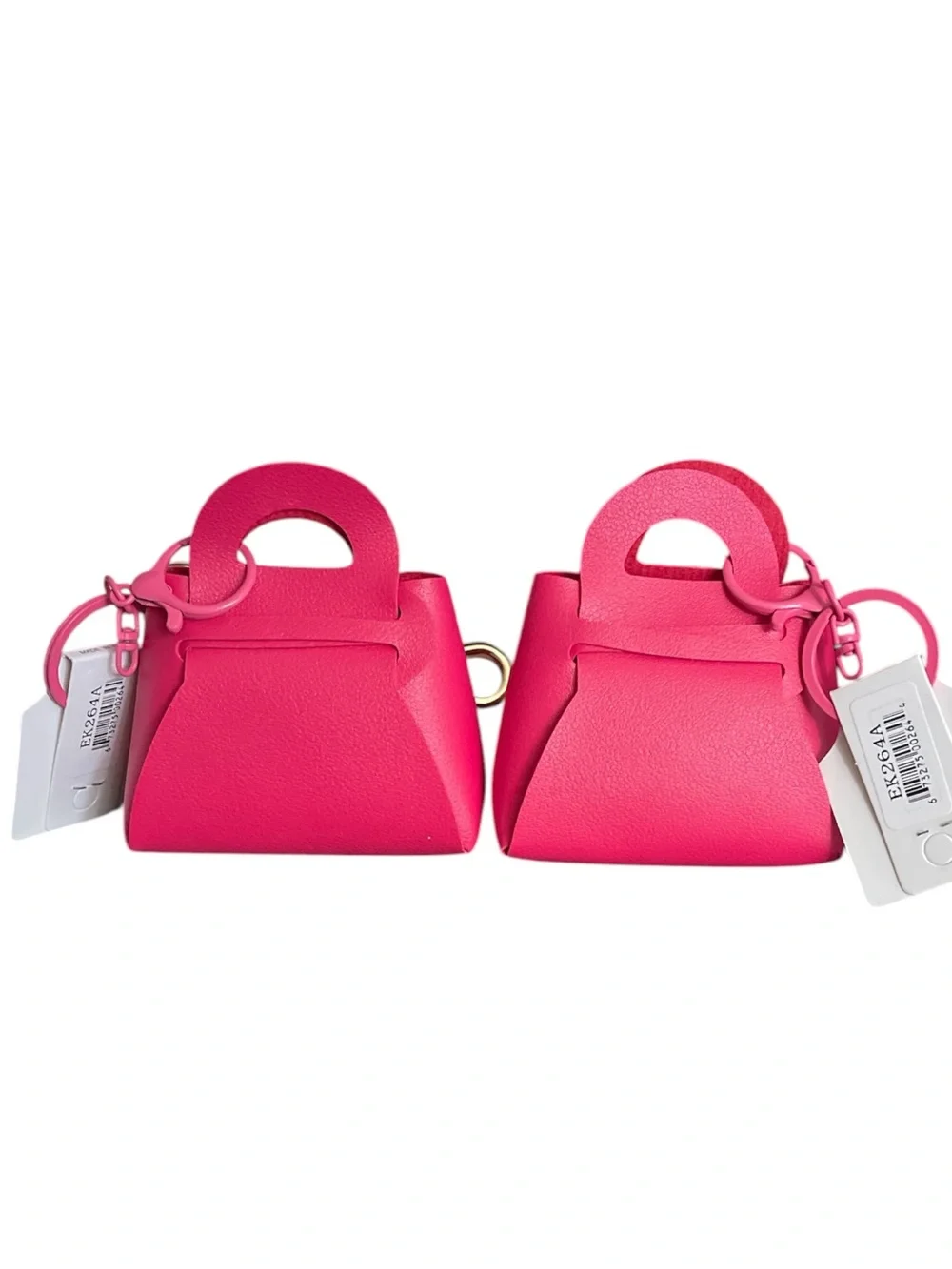 SISI SMILE HOT PINK RHINESTONE BLING BAG CHARM KEYCHAIN SET OF TWO
